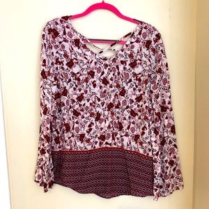 Long sleeve, flowy, rose covered shirt